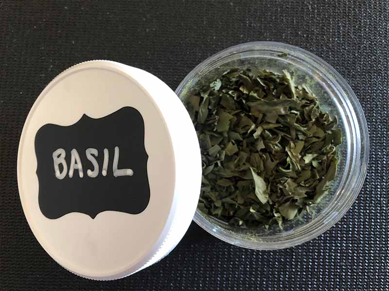 Dried basil grown in the Kratky method and then harvested, dried in the oven and stored for use.